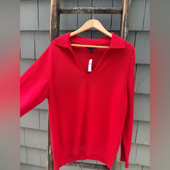 Banana Republic Vibrant Polo Sweater, Red Sunset - Picture 1 of 8